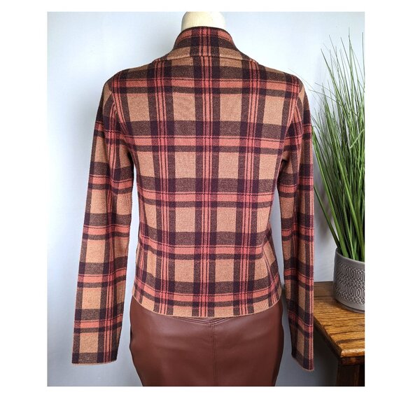 TAHARI Burnt Orange Plaid Semi Crop Cropped Sweater Blazer Jacket Wm Sz S NWOT - Picture 4 of 8